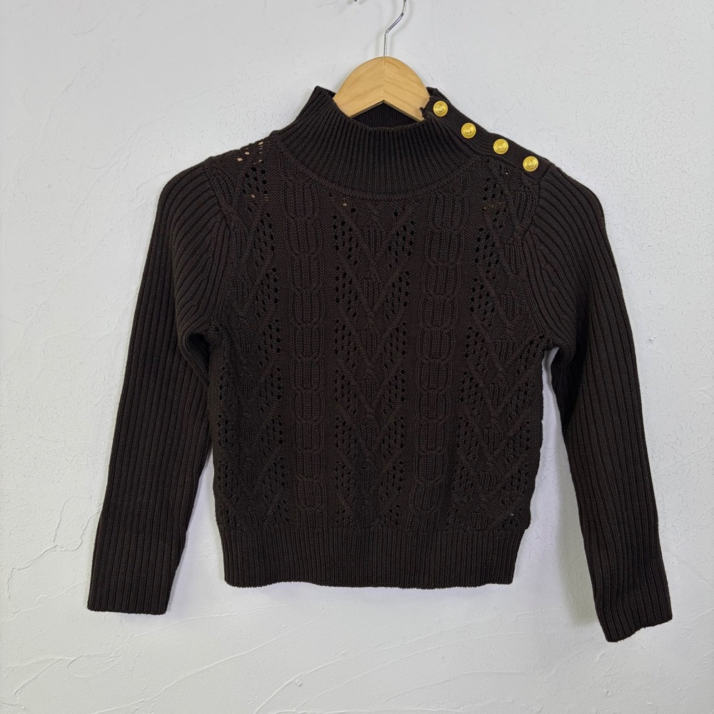 NWOT - L'AGENCE Kamdyn Cable Mock Neck Sweater with Gold Buttons